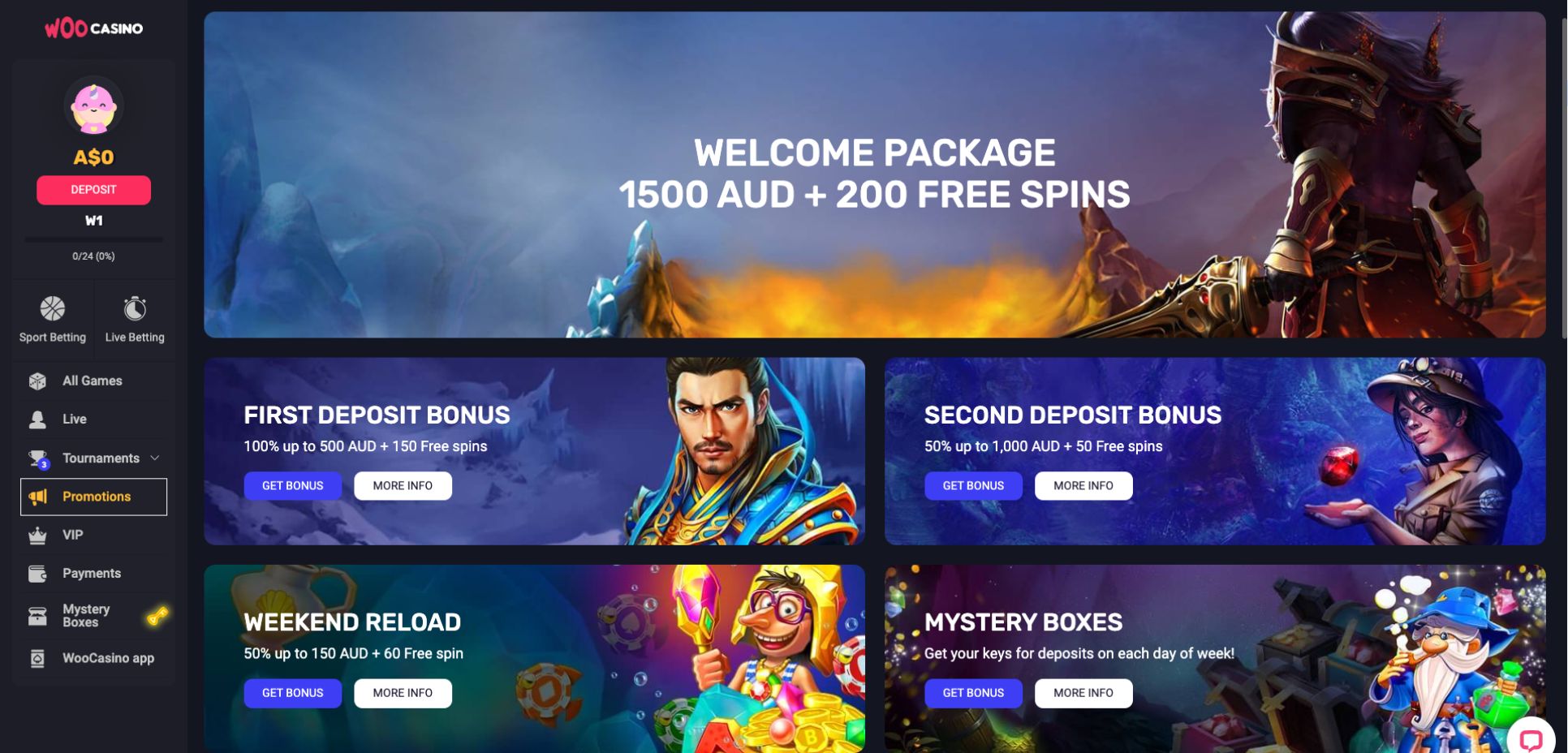 Explore the Bonuses and Promotions Page at WooCasino