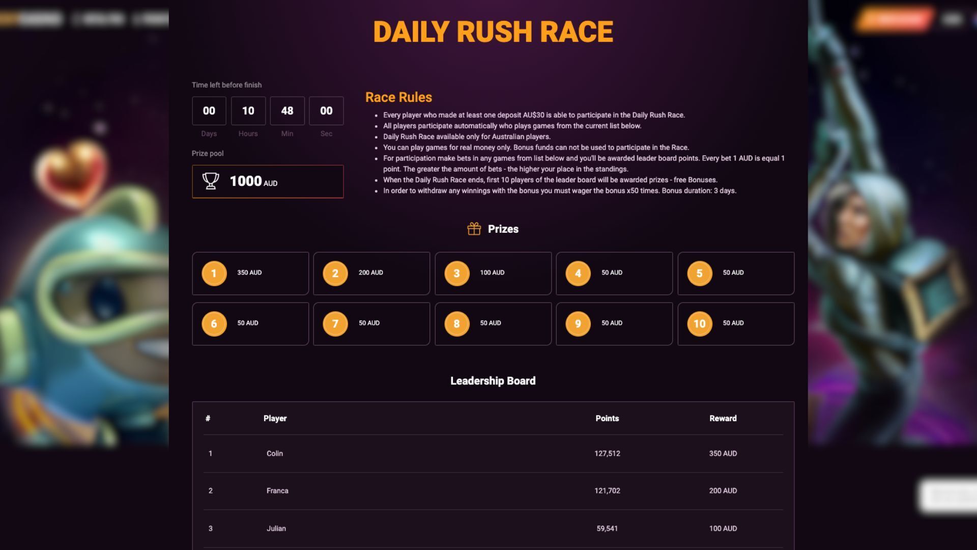 Take a peek at Ricky Casino’s tournament offerings in Australia through this snapshot.