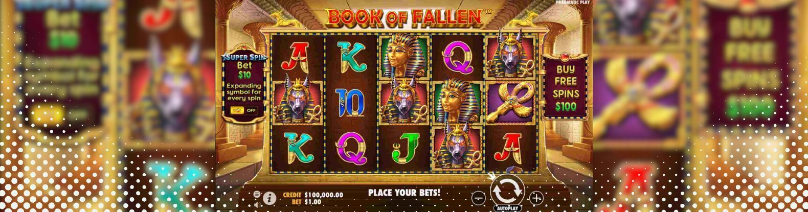 A screenshot of Book of the Fallen Pokies Game by Pragmatic Play