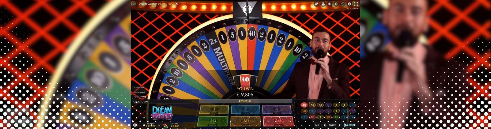 An image capture from The Dream Catcher Casino Game by Evolution