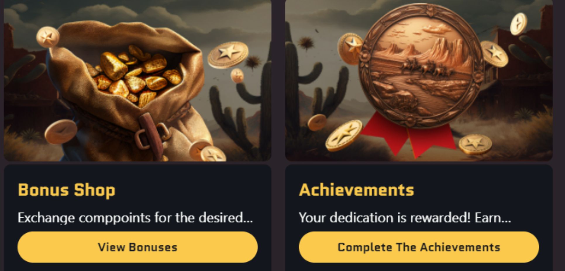 Their Bonus Shop and achievement promotions include gold bags and bronze medallions.