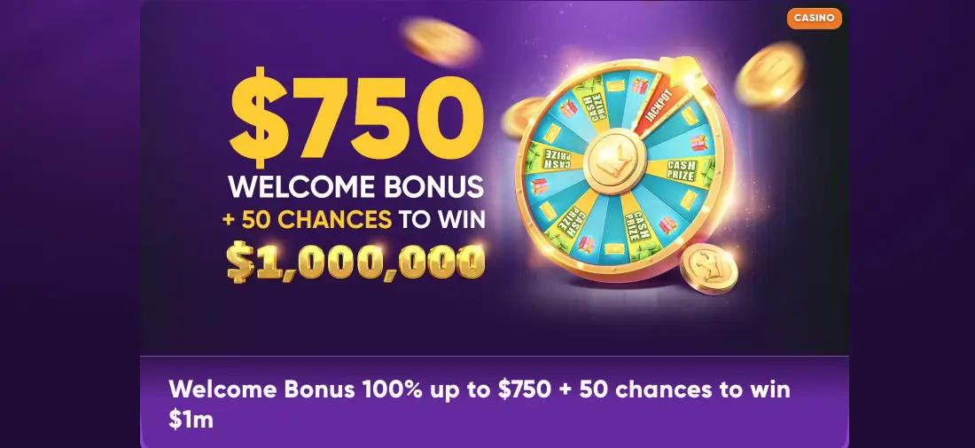 Kingmaker welcome bonus paired with a green and gold prize wheel against a purple backdrop