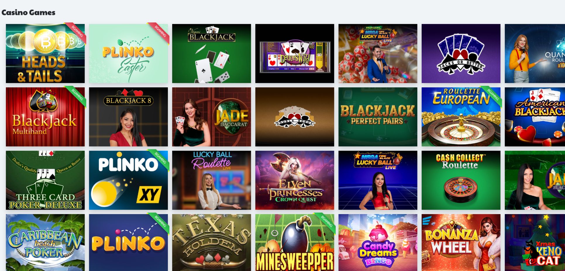 Eye-catching logos of casino games are placed on a soft grey stage, forming a 7x4 grid.