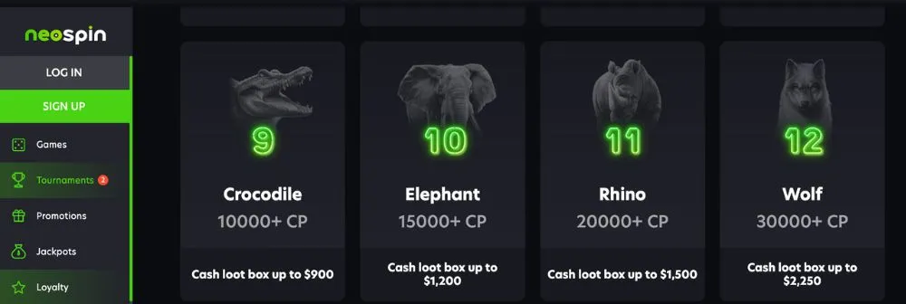 Neospin Casino's VIP experience features 16 distinct levels.