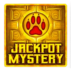 Jackpot Mystery Symbol: A gold-bordered square, featuring gold text and a red paw and gold circle pattern.