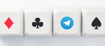 Four white keys adorned with poker symbols and the Telegram app emblem