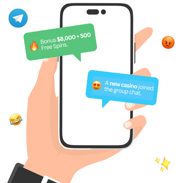 A smartphone buzzing with assorted mobile casino alerts via the Telegram app
